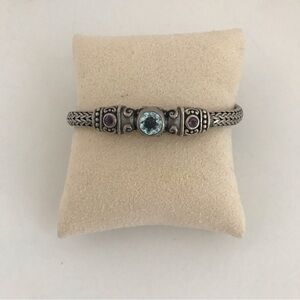 KC Indo 925 Sterling Silver Blue Topaz Amethyst Spiga Wheat Bracelet 8" KC Indo